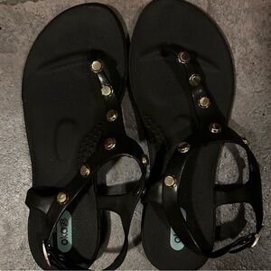 Oka-B Sandals with Gold Accents in black and taupe